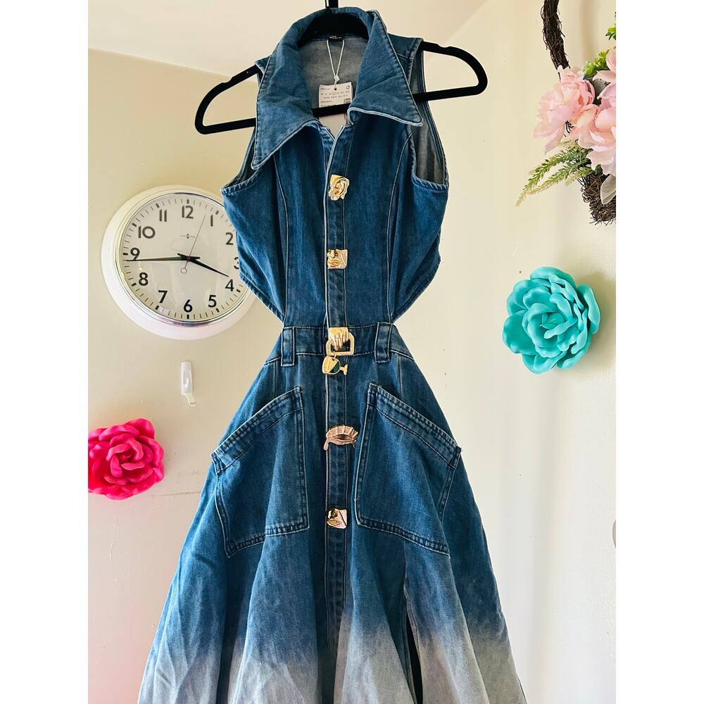 Ombre Halter Denim Maxi Dress in Blue and Gray - Picture 5 of 7